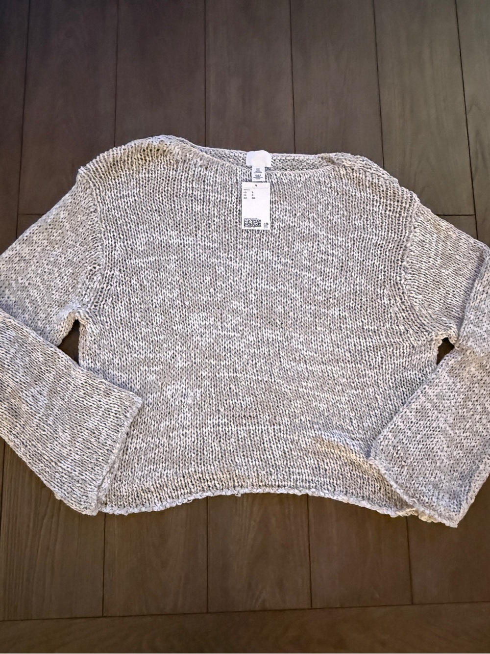 H&M NWT Cream Taupe Open Knit Cotton Sweater Size S Bell Sleeve Lightweight